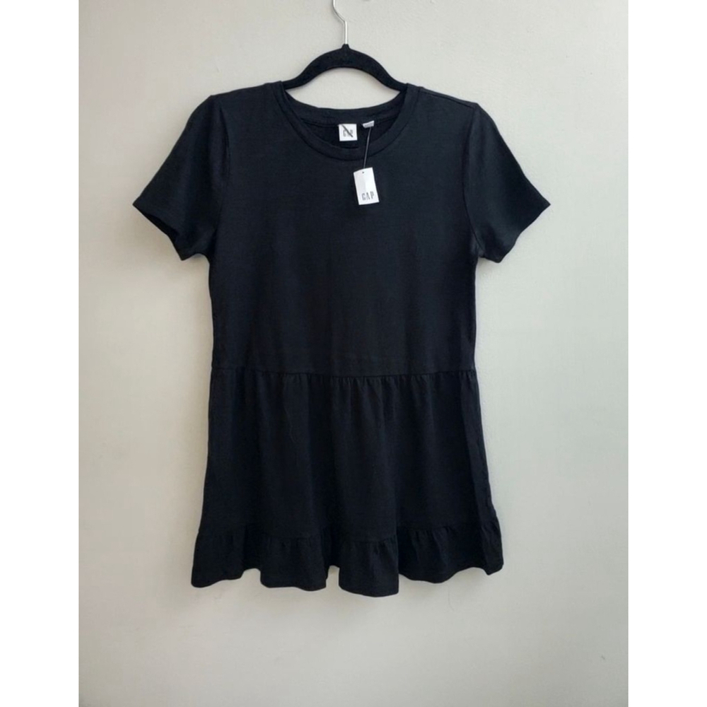 GAP Black Short Sleeve Tiered Ruffle Mini Dress XS NWT Skater Punk